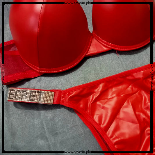 Soft Net Leather Push Up Bra Set