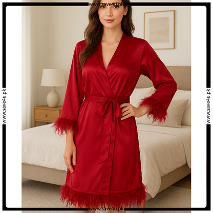 Short Satin SIlk Elegant Robe For Ladies