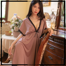 Load image into Gallery viewer, Satin Silky Lace Trim Wide Shoulder Nighty
