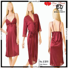 Load image into Gallery viewer, Ladies Floral Design Satin Silk 2-Pcs Long Nightwear Lingerie
