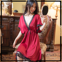 Load image into Gallery viewer, Satin Silky Lace Trim Wide Shoulder Nighty
