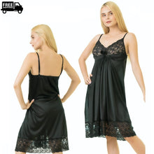 Load image into Gallery viewer, Ladies Satin Silk Trim Lace Design Comfy Nightgown Lingerie
