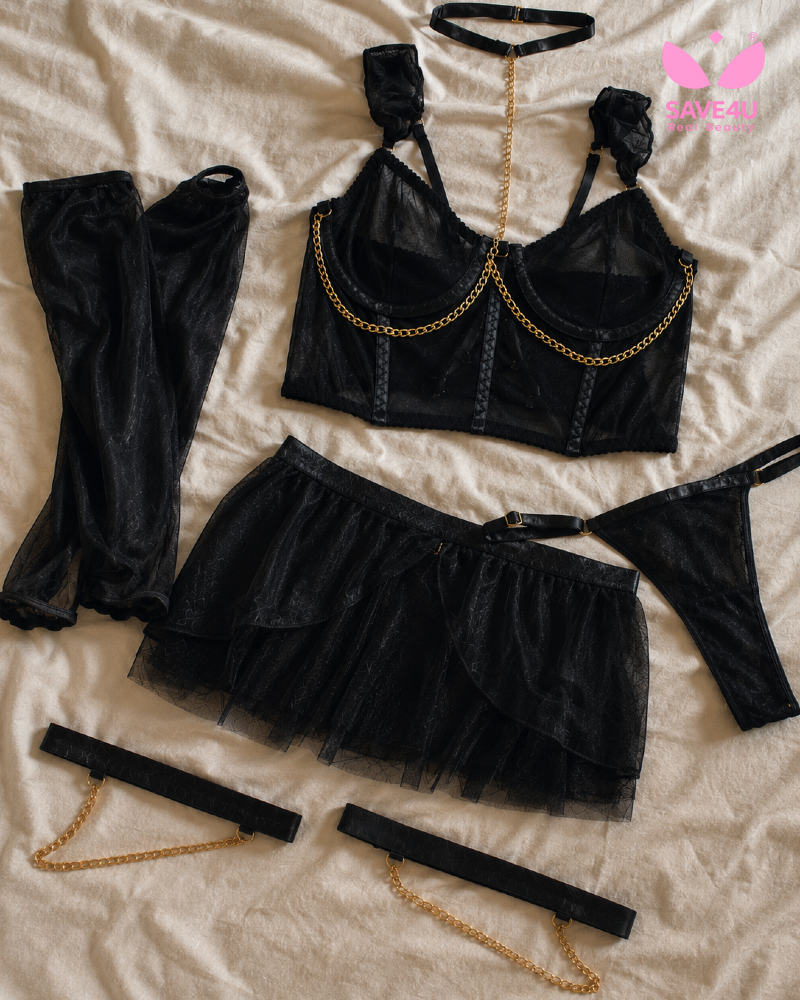 6-Pcs Sheer Black Chain Set