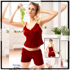 2 Pcs Plain Satin Silk Short Lingerie