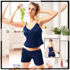 2 Pcs Plain Satin Silk Short Lingerie