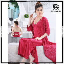 Load image into Gallery viewer, Ladies Long Satin Silk 2-Pcs Lingerie
