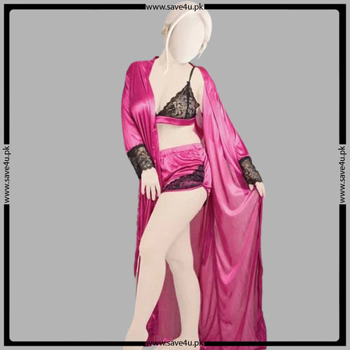 3 Pcs Timeless Beauty Smooth Satin Nightgown