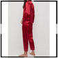 Satin Silk Pajamas Set V Neck Notched Collar