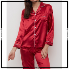 Load image into Gallery viewer, Satin Silk Pajamas Set V Neck Notched Collar
