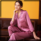 Satin Silk Pajamas Set V Neck Notched Collar