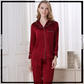 Satin Silk Pajamas Set V Neck Notched Collar