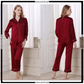 Satin Silk Pajamas Set V Neck Notched Collar
