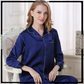 Satin Silk Pajamas Set V Neck Notched Collar