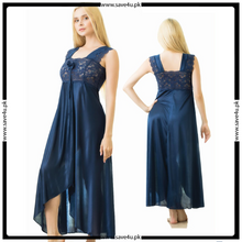 Load image into Gallery viewer, Ladies Stylish Lace Design Comfy Long Nightdress
