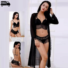 Load image into Gallery viewer, Women&#39;s Fringe Design 3 Pcs Nighty with Long Gown
