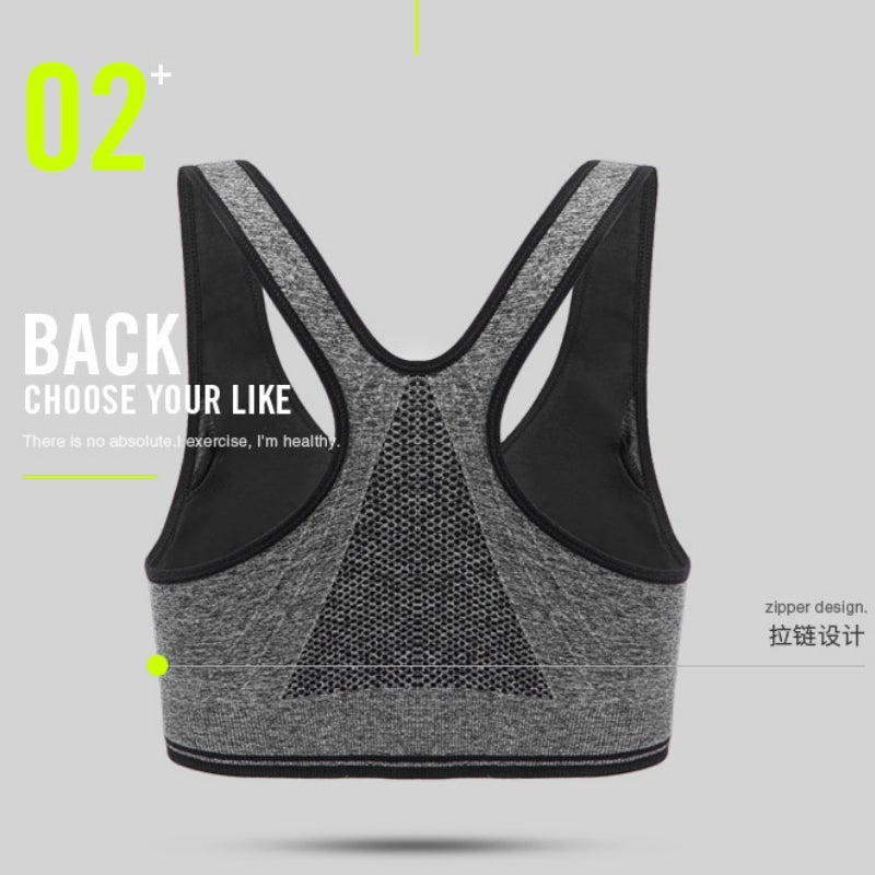 Women's Zipper Front Open Sports Bra with Removable Pads