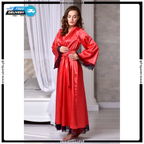 Satin Silk Long kimono Robe Night Gown with Lace