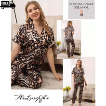 Load image into Gallery viewer, Cheeta Print Button Up Pajama Set Sleepwear
