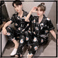 V-Neck 2-Pieces Flower Printed Satin Silk Pajama Set