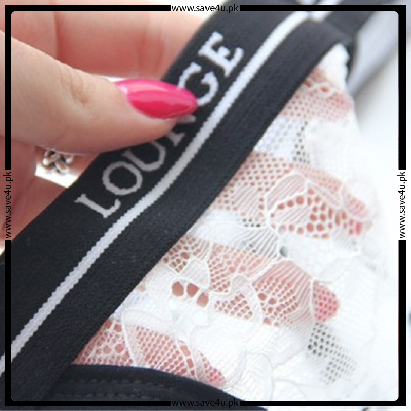 Lounge Strips Net Transparent Lace Bra Set
