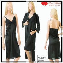 Load image into Gallery viewer, Ladies Floral Design Satin Silk 2-Pcs Long Nightwear Lingerie
