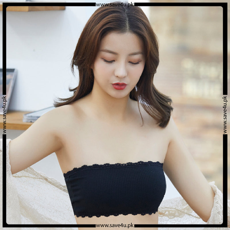 Lace Trim Strapless Non Wired Bra