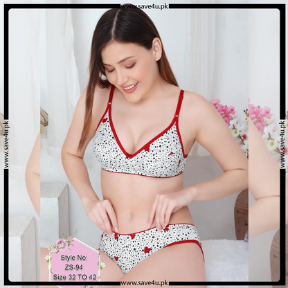 Polka Printed Non Padded Wire-less Bra Set