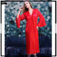 Long Silky Lace Trim Flutter Sleeve Night Gown