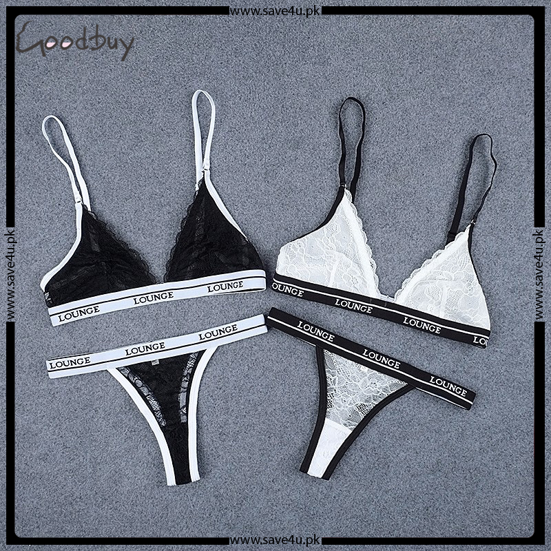 Lounge Strips Net Transparent Lace Bra Set