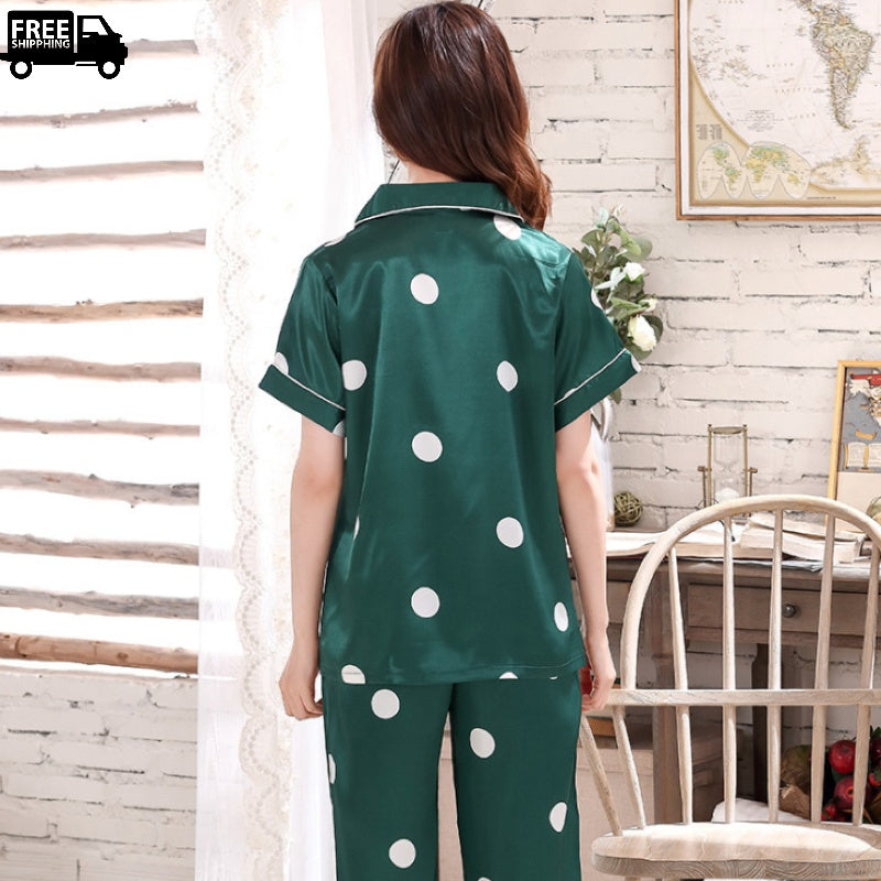 Polka Print Satin Silk Soft Pajama Set
