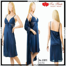 Load image into Gallery viewer, Ladies Floral Design Satin Silk 2-Pcs Long Nightwear Lingerie
