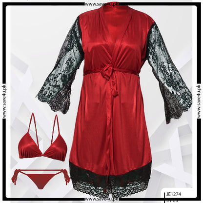 Bridal Maxi Lace Sleeves Satin Kimono Robe