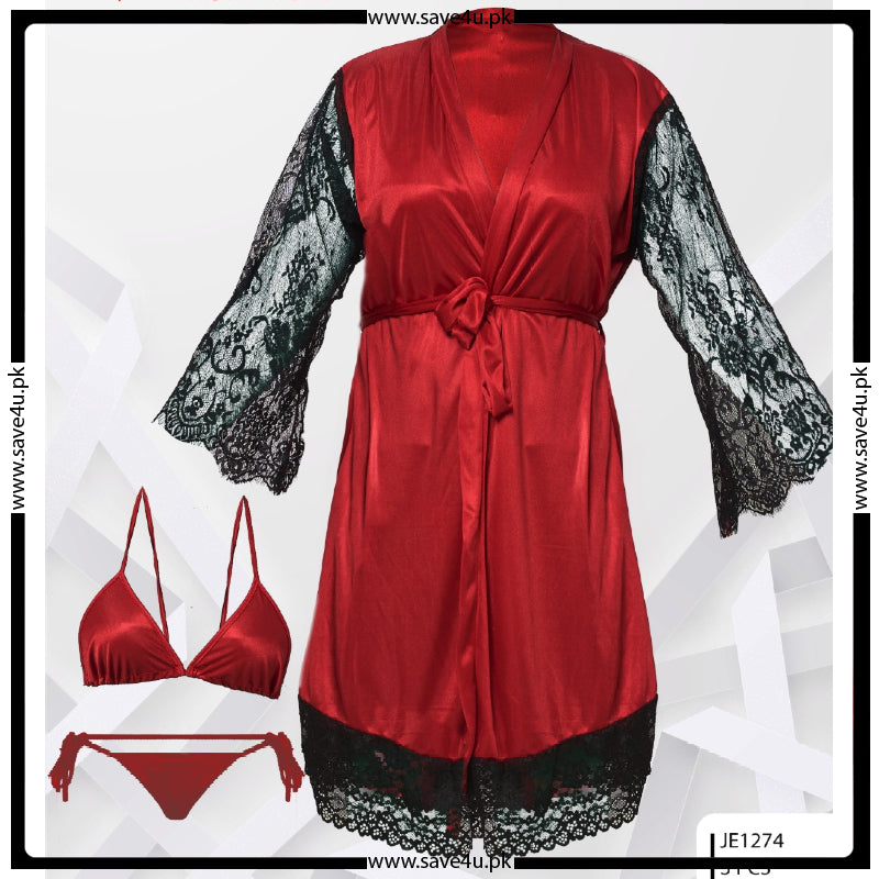Bridal Maxi Lace Sleeves Satin Kimono Robe