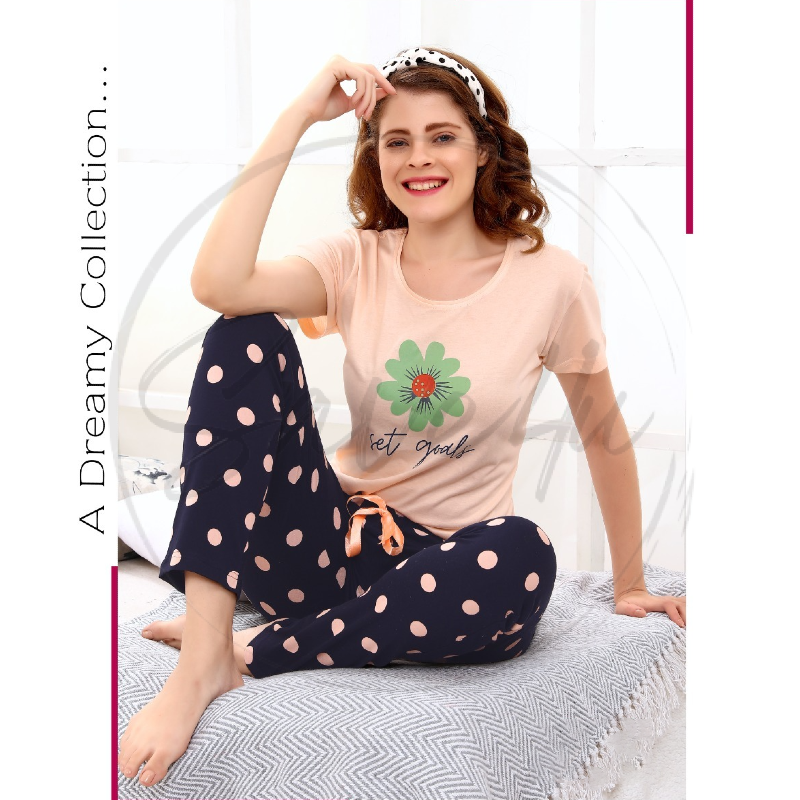 Polka Printed Comfy Nightdress For Ladies