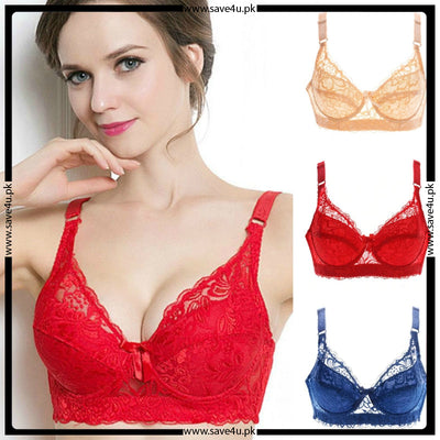 Ladies Floral Lace Design Wired Thin Padded Bra - Save4u™