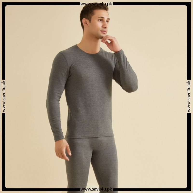Men's Fleece Round Neck Thermal Suit - Grey