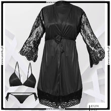 Load image into Gallery viewer, Bridal Maxi Lace Sleeves Satin Kimono Robe

