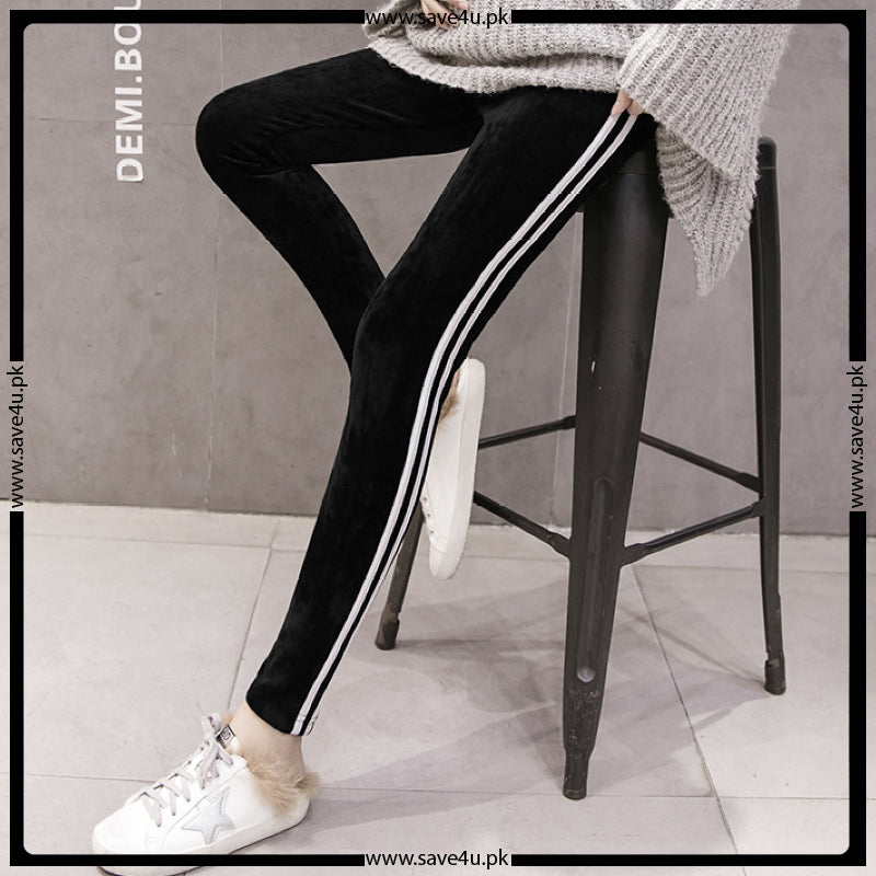 White Strips Velvet Tights For Women's