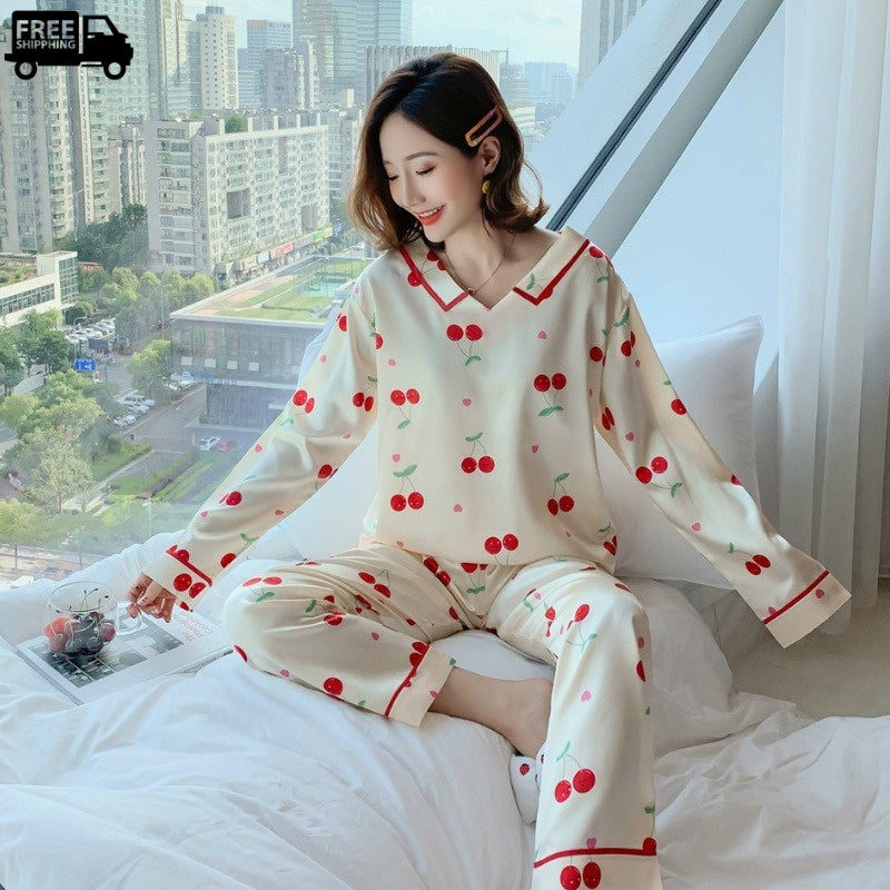 Women's Classic Satin Pajama Set Sleepwear Loungewear