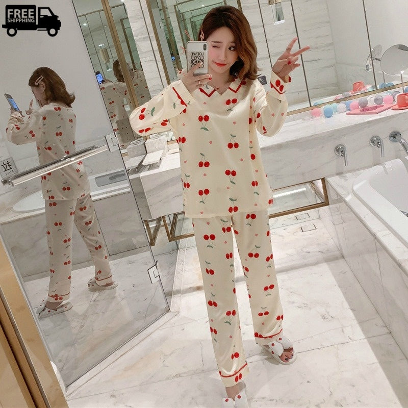 Women's Classic Satin Pajama Set Sleepwear Loungewear